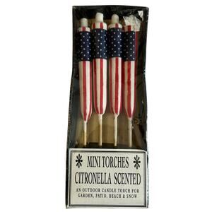 Citronella Scented Candles USA Flag Themed Mini Garden Torches 4 Pk New In Box